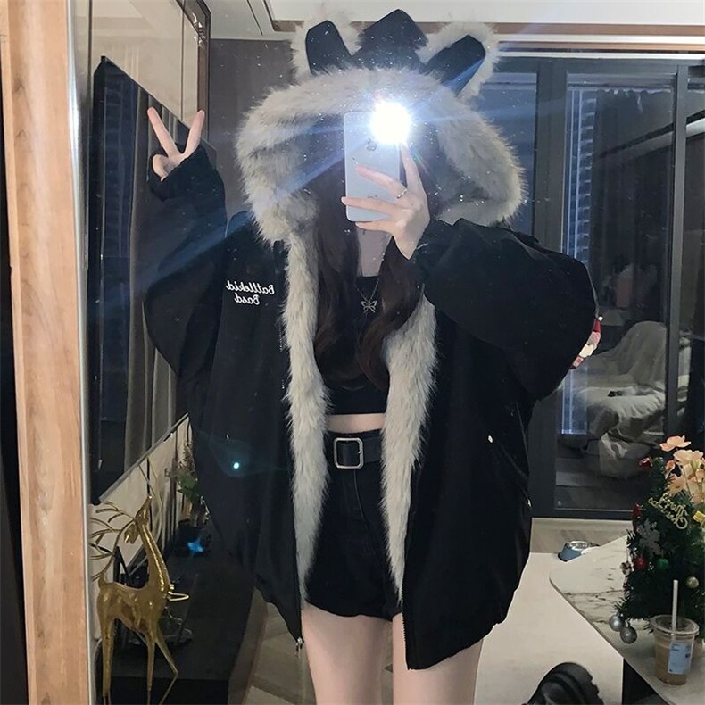 座山雕毛领棉衣冬季美式高级感猫耳朵夹克加绒加厚连帽外套,男装夹克,星座1210-1