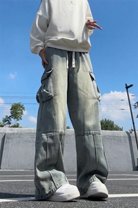 2026 现货春季水洗大口袋美式复古工装牛仔裤男阔腿裤子-A1158P55图片