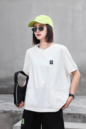 针织拼接棉布衬衫，女装衬衫，依水云阁