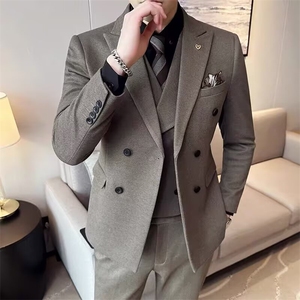 意式双排扣西服套装男士戗驳领黑色商务婚礼宴会西装外套,男装西服套装,星座506A