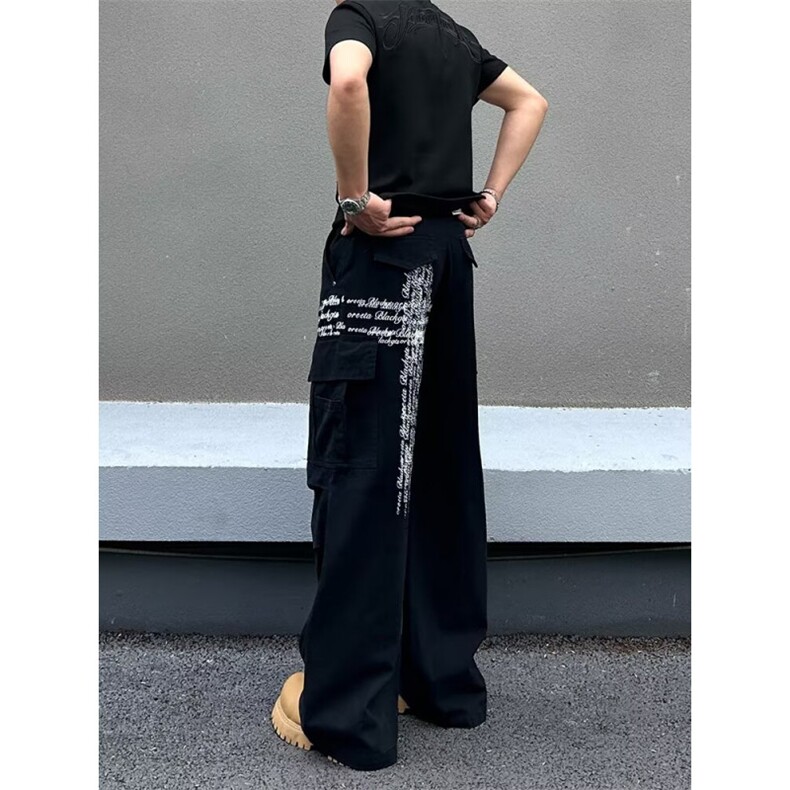 美式复古水洗十字架印花工装裤男女高街潮牌阔腿裤s7138p49,男装工装外套,星座1112-1