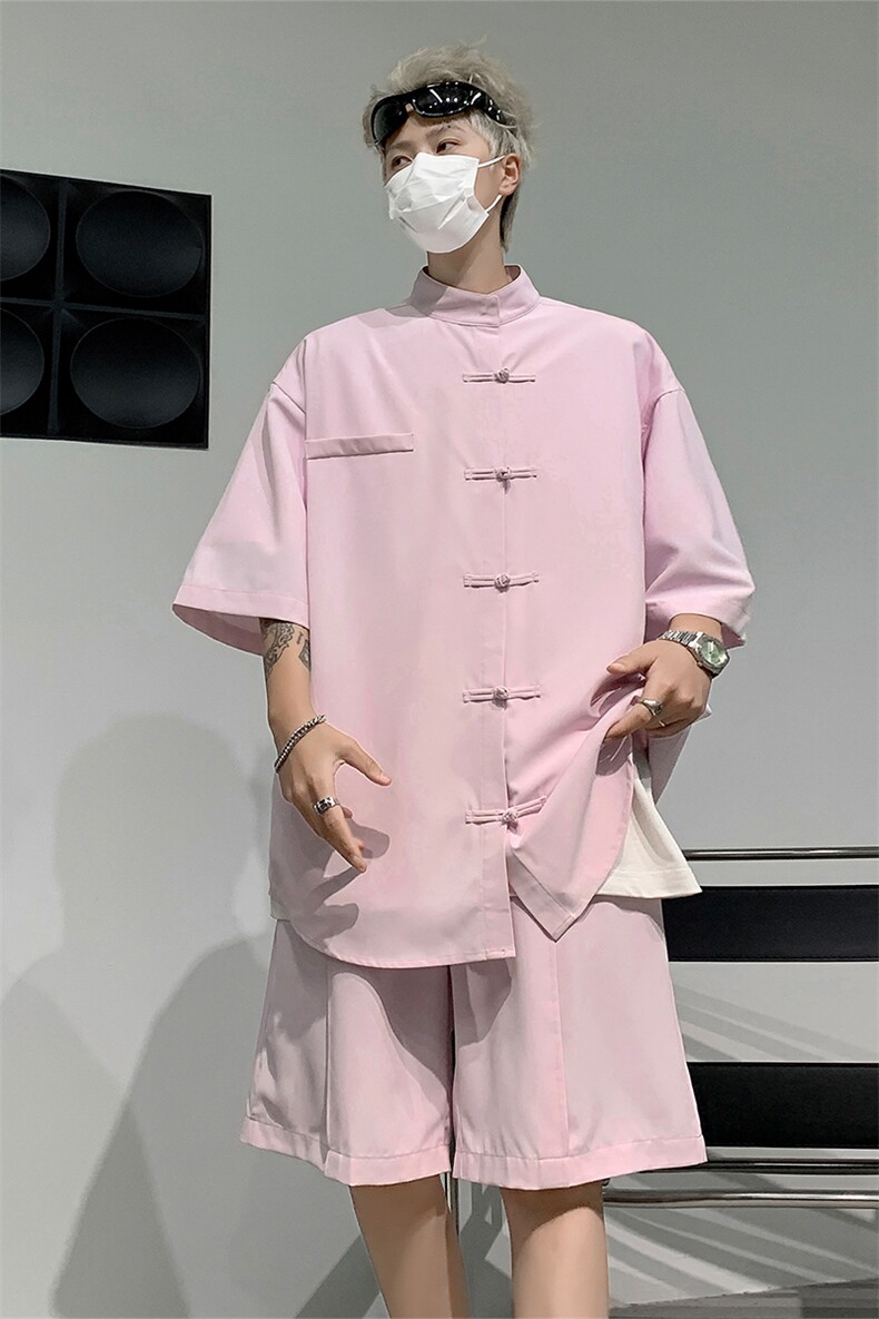 XZ2449-TP50不控价夏季小众设计冰丝短袖衬衫短裤新中式两件套,男装衬衫,电商A102-1