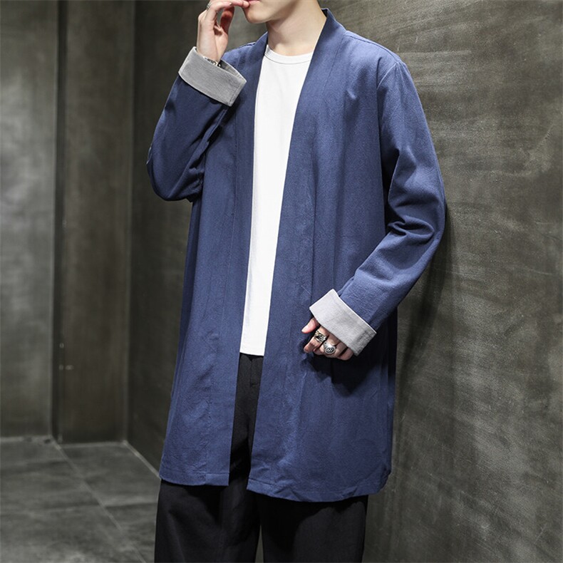 2025秋季新款风时尚潮流中长款棉麻披风男休闲外套NB25P75，男装风衣，星座815（原A203）
