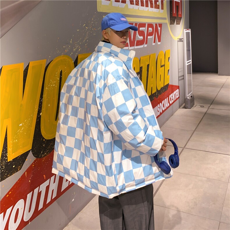 2025秋冬新款两面穿棉服外套男冬加厚格子情侣面包服棉衣M8012,男装棉衣,星座1108