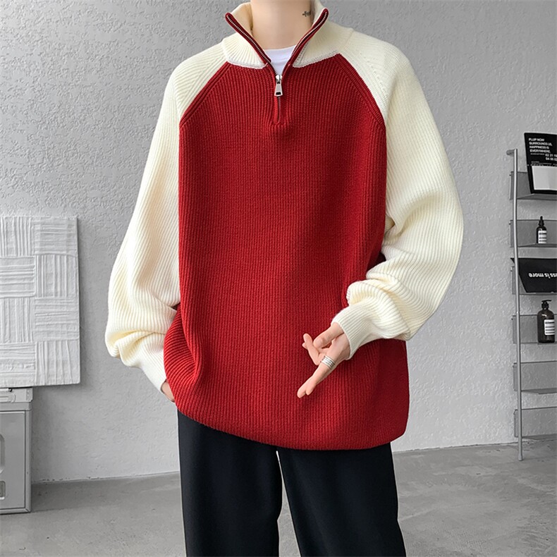 8XL-M半拉链立领毛衣外套男针织衫慵懒拼接插肩袖线衣MY19001P78图片
