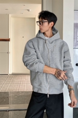 韩版宽松落肩拉链外套极简设计感经典复古潮流卫衣HY907TP58，女装短外套，电商A102B