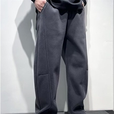 冬季新款青年结构拼接宽松加绒直筒裤男休闲抽绳弹力平口休闲裤，男装休闲裤，星座506A