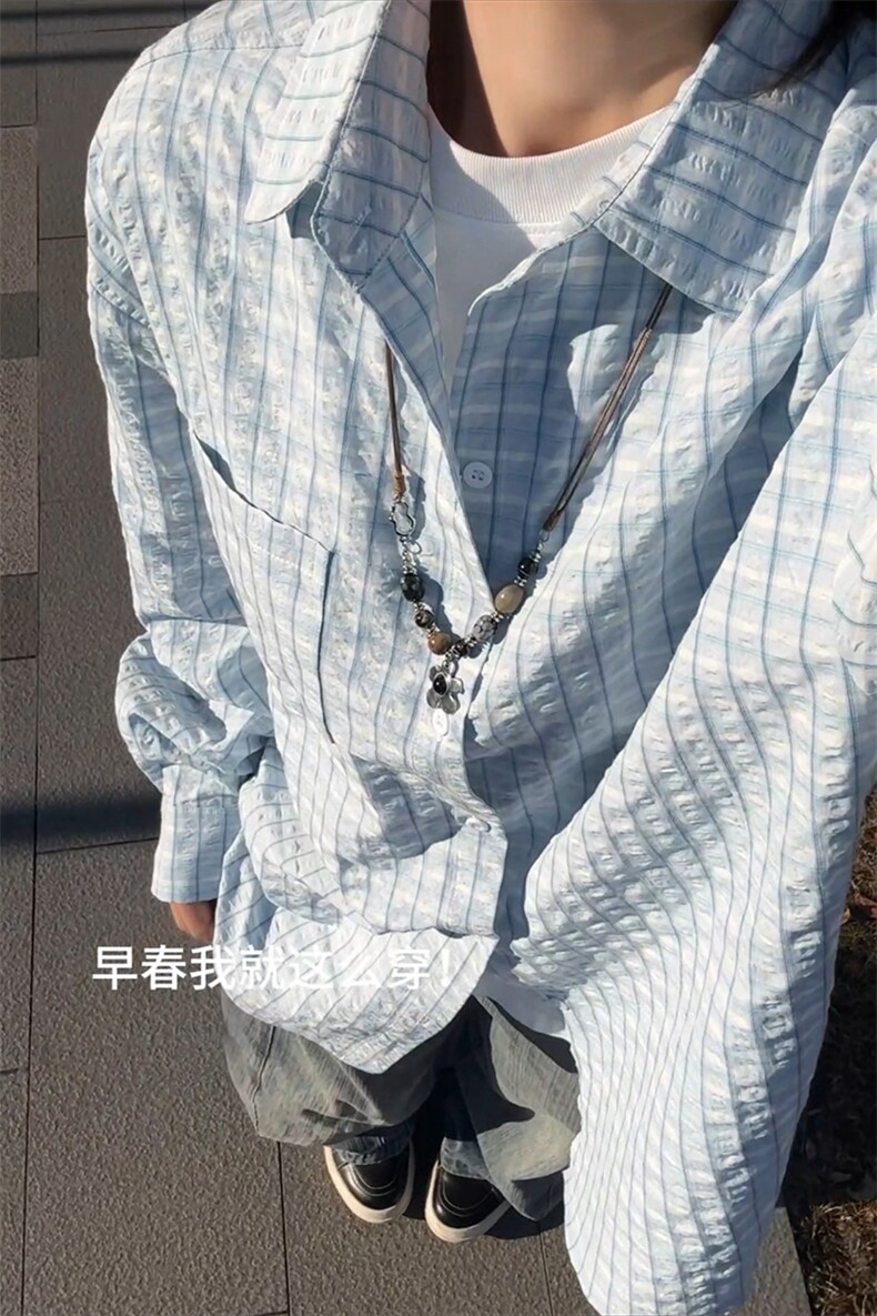 2026春季慵懒风格子衬衫外套休闲泡泡纱上衣男C61317-TP3568,男装衬衫,电商A102