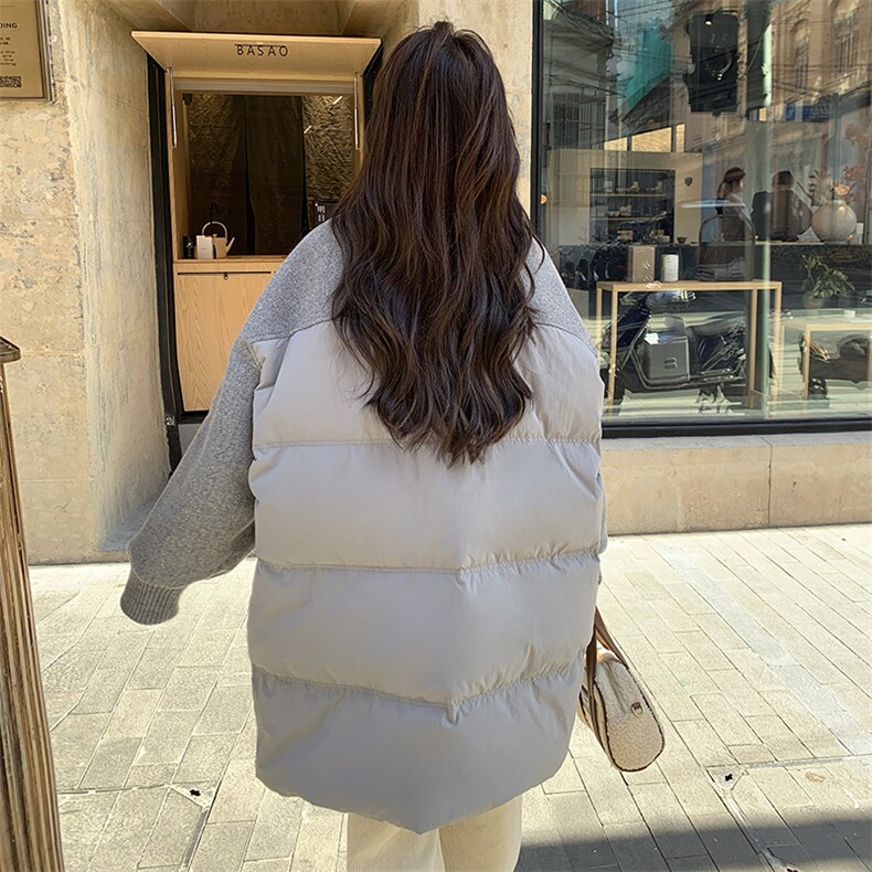 现货：冬装新款欧版宽松型毛呢撞色羽绒服2C135-5019P315K468,女装羽绒服,2C135