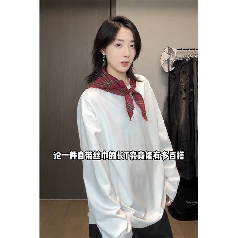 格纹领巾长袖T恤2025秋季新款5QZ4079-TP25不美式宽松潮流,男装T恤,电商A102