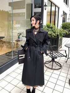 大翻领长款风衣图片