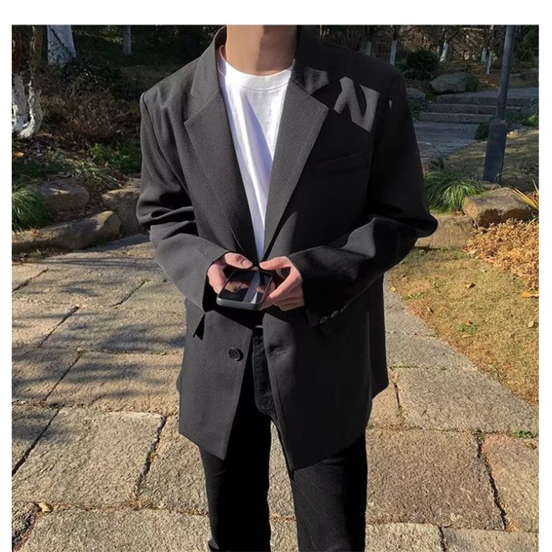 高级感灰色西装外套春秋装新款复古小个子宽松休闲炸街西服图片