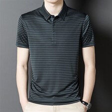 铜氨丝短袖T恤男薄款翻领爸爸夏装新款中老年男士休闲条纹体恤，男装T恤，电商B212（原钱塘6029）