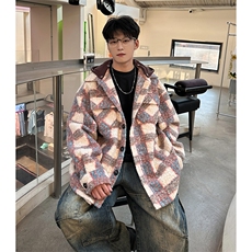 可拆卸帽子经典格子时尚百搭保暖外套A071-5013-P98，男装棉衣，电商A071