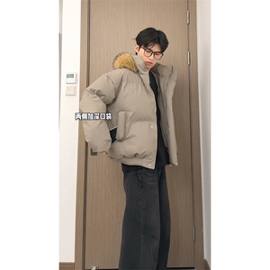 现货三防重磅硬挺boxy短款羽绒棉衣座山雕大毛毛领PU皮棉服外套冬图片