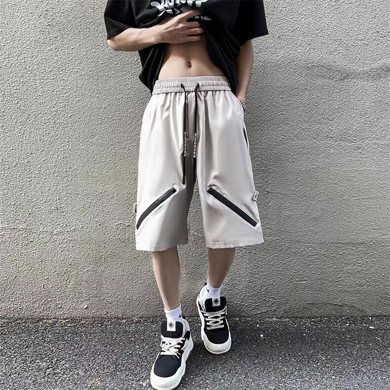 防水拉链冲锋短裤男夏季小众设计感美式高街宽松大码休闲五分裤子,男装休闲裤,星座601-2