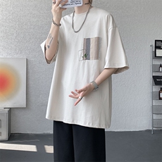 8XL-M高品质纯棉美式复古宽松简约百搭学院风短袖T恤上衣男DX343，男装T恤，电商D206-1