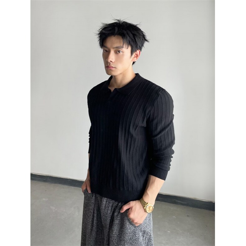 高级感针织Polo衫英伦轻熟翻领纯色亲肤柔软打底毛衣男MYF92,男装T恤,星座516A