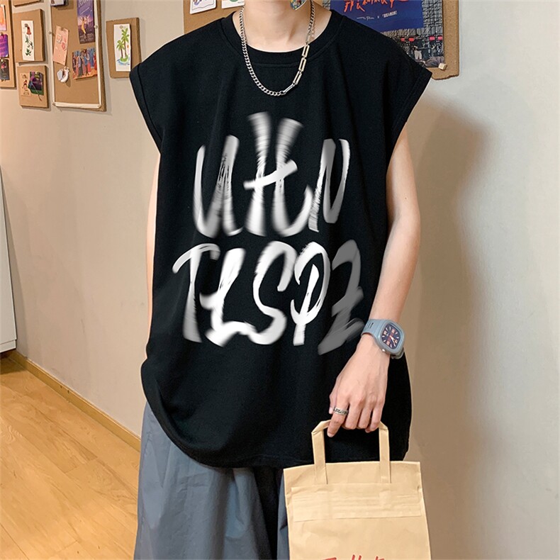 直播品质重磅纯棉220克美式印花宽松背心男女无袖t恤潮BX381P25,男装T恤,电商A486