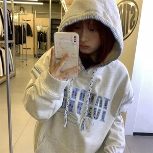 5227-P58原版做工 刺绣贴布纯棉华棉复合休闲卫衣男女同款薄款图片