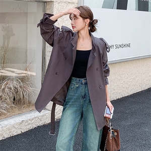 深灰色韩系工装风衣外套女2025秋季新款气质高级感小个子立领大衣图片