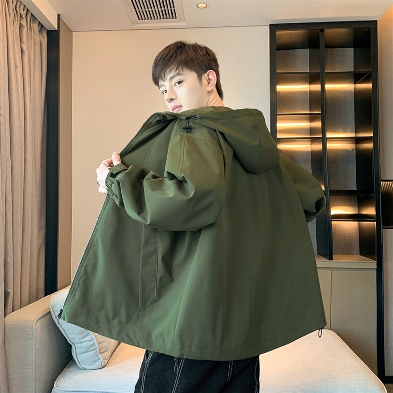 美式户外冲锋衣男外套纯色上衣服山系连帽简约工装户外冲锋衣夹克,男装夹克,电商A409-1