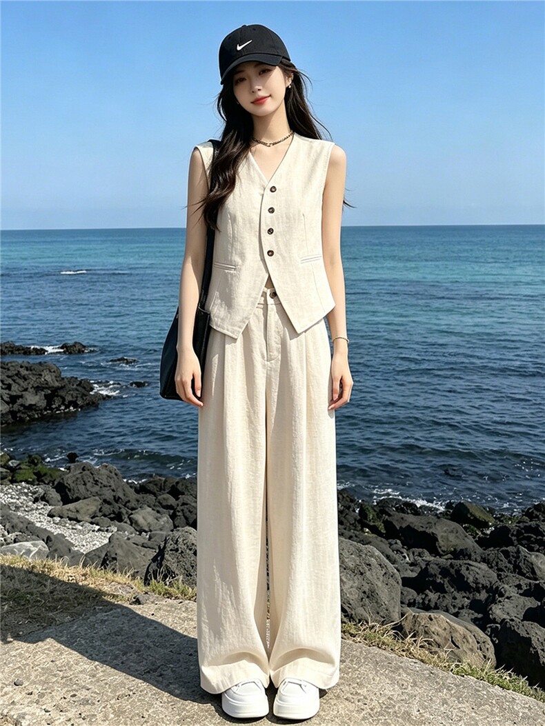 法式高级感气质减龄套装女夏季新款宽松简约无袖上衣长裤两件套潮,女装套装/套裙,江南