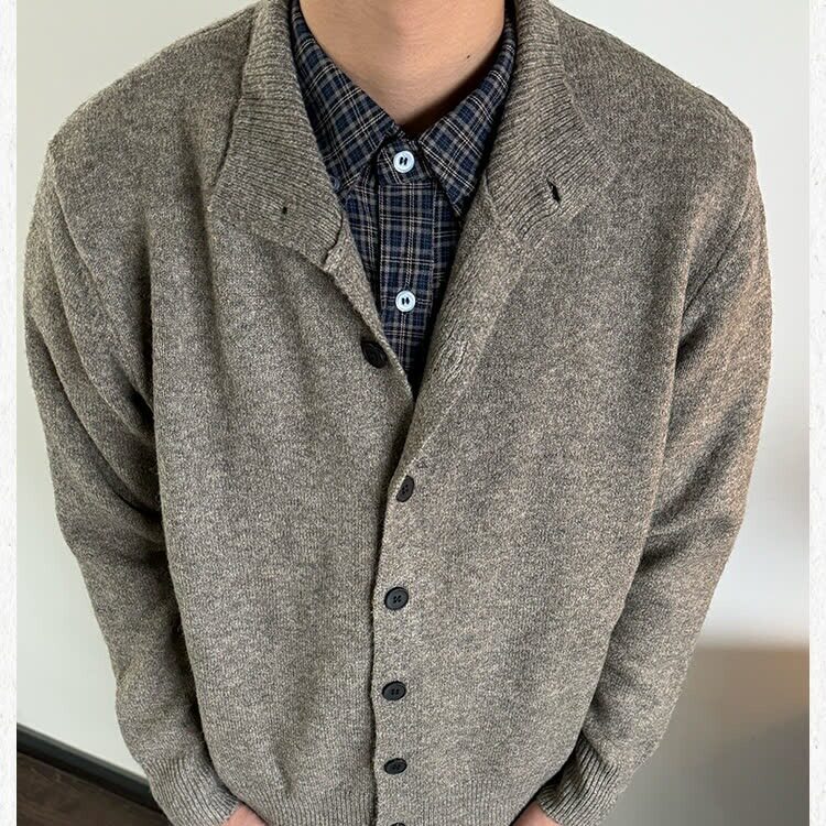 美式潮牌开衫翻领纯色宽松休闲毛衣外百搭针织衫男513AKS2636P49,男装针织衫/毛衣,星座513A