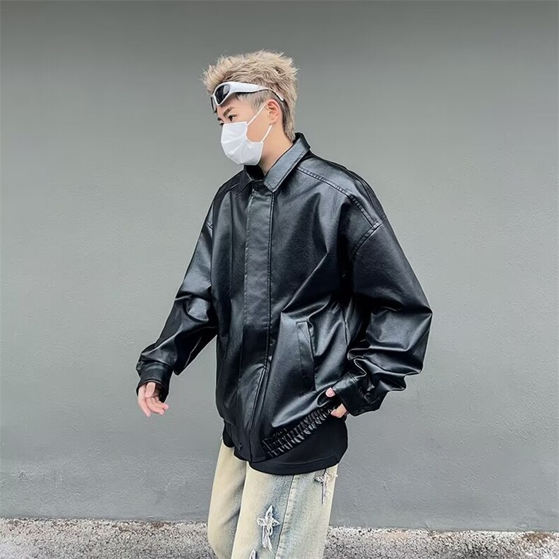 美拉德复古皮衣外套男春秋季宽松pu皮夹克潮流痞帅上衣PW733-p65,男装夹克,星座1008