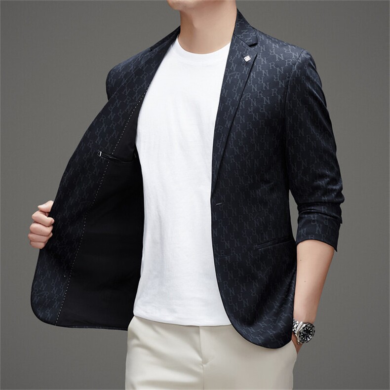 2025年新款高品质男装春秋薄款休闲西服韩版修身提花小西装单外套,男装西服,钱塘723