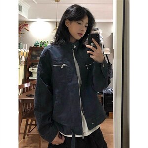 26春装高品质老钱风立领夹克外套男女美式潮牌拉链工装风宽松上衣图片