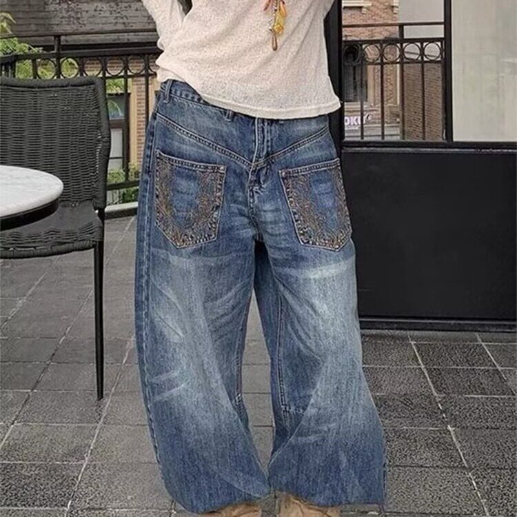 高腰复古阔腿牛仔裤女2025夏季新款小个子宽松显瘦垂感直筒拖地裤,男装牛仔裤,星座506A