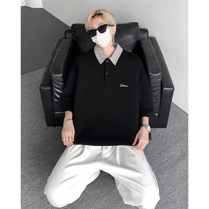 新款T1011-P35特控60大码假两件衬衫领刺绣短袖T恤,男装T恤,电商D232