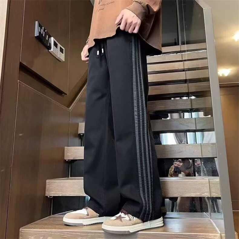 休闲裤男春秋新款宽松直筒运动卫裤莱赛尔条纹拼接长裤MK798P38，男装休闲裤，星座1013-5