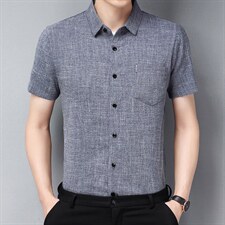 2023新款男装夏季高档男士风亚麻衬衫中年爸爸装短袖衬衣，男装衬衫，电商B212（原钱塘6029）