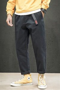 2021秋冬新款黑墙日系大码男腰带宽松绣花休闲裤长裤K563-P45图片