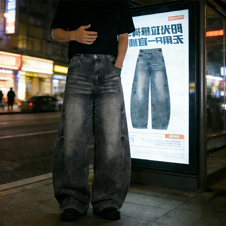 宽松直筒黑灰色牛仔裤男生长裤A140-P55,男装牛仔裤,电商D312