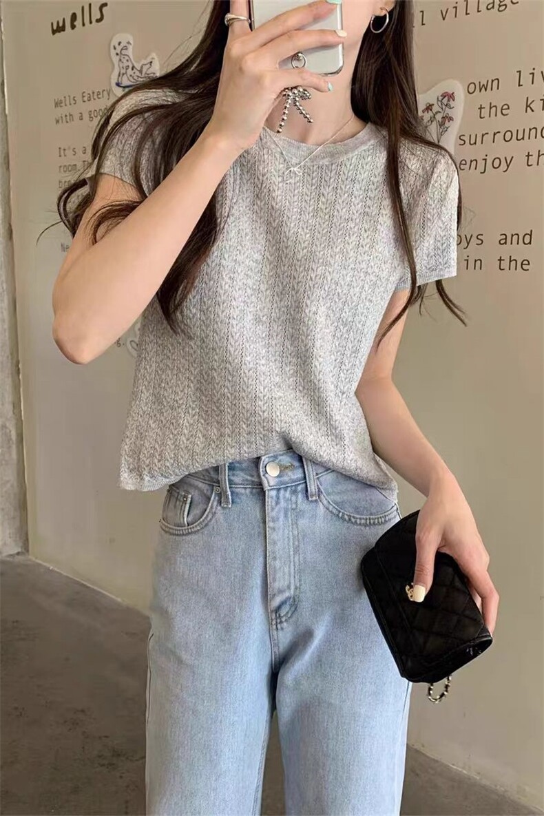 夏季新款女士休闲百搭通勤时尚圆领短袖,女装T恤,锦瑟羊绒