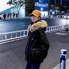 现货重磅boxy短款棉衣座山雕大毛毛领男女棉服水洗工装厚外套，男装棉衣，电商A486-1