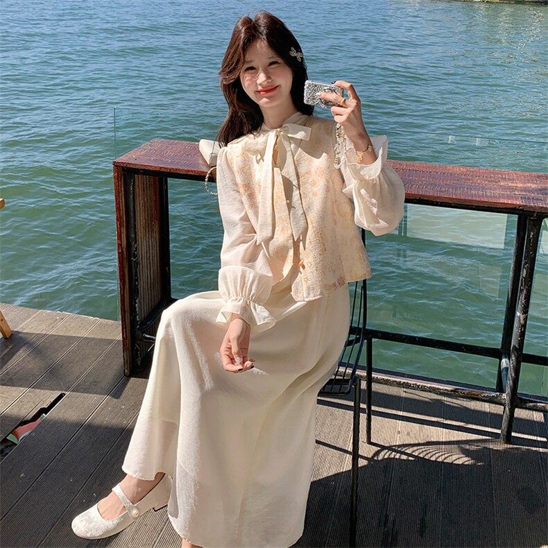 2026新款新中式提花马甲+天丝连衣裙两件套,女装连衣裙,纯色衣恋