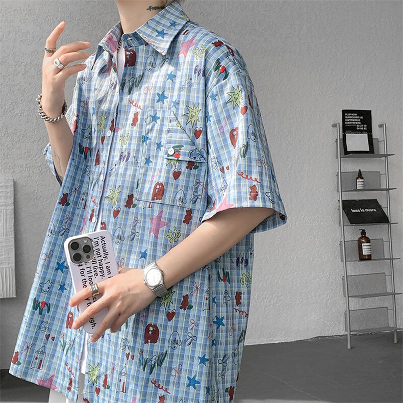 CS1141-特P35控68花衬衫男短袖夏季休闲薄款冰丝半袖宽松大码,男装T恤,电商A059