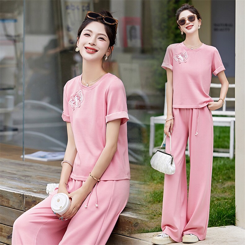 时尚天丝套装女夏新款宽松显瘦两件套休闲运动服,女装套装/套裙,灵力轩