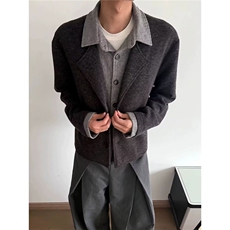 韩chic秋冬复古小众翻领单排扣宽松百搭休闲纯色短款毛呢外套女，女装短外套，星座506A