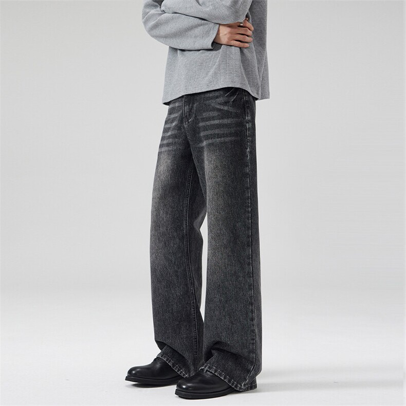 2025春夏美式炒灰黑牛闪电牛仔裤男直筒宽松517潮牌百搭长裤子，男装牛仔裤，星座301D-3
