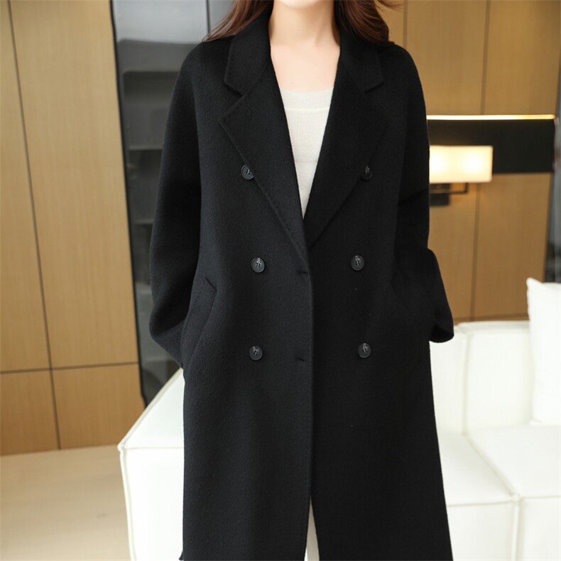 中长款驼绒大衣女2024新款高级感气质过膝驼绒毛呢外套，女装双面呢大衣，赛欧妮