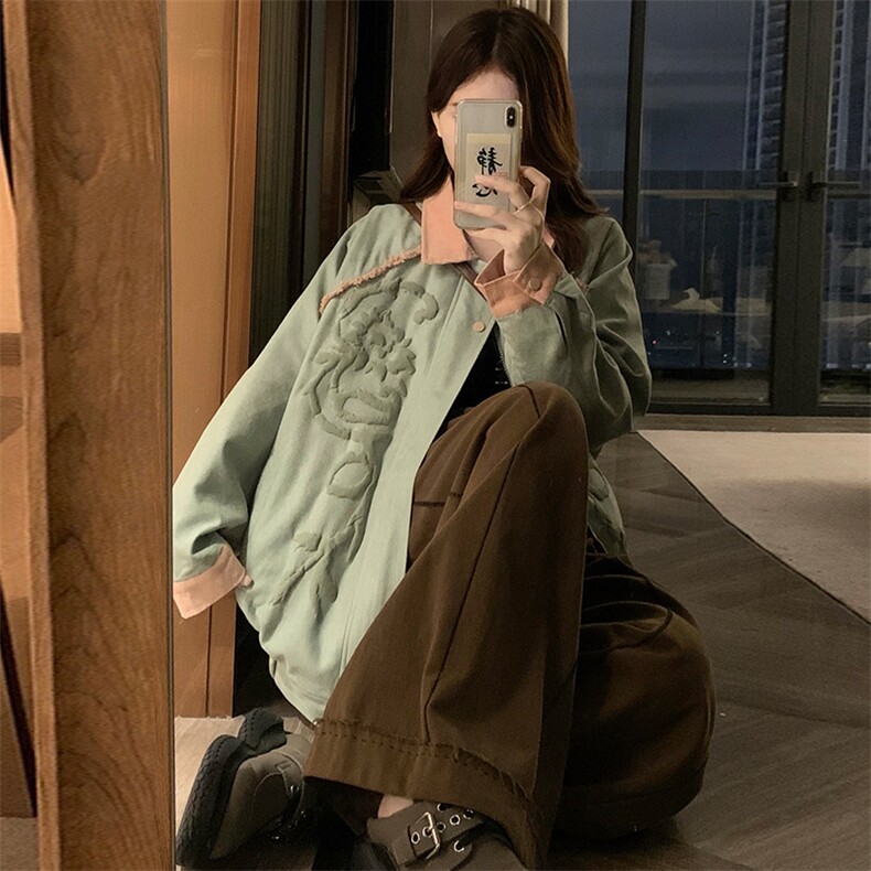 鹿皮绒拼色翻克女2025秋季新款宽松bf美式潮牌情侣外套C788-P100,女装短外套,星座911-2(原星座613-2）