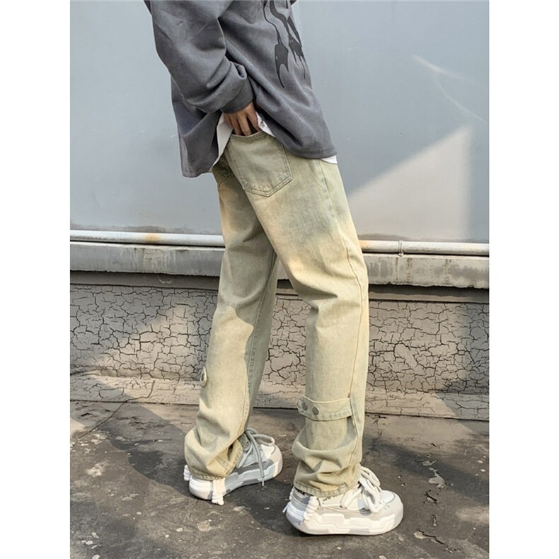 美式染牛仔裤男春秋新款排扣设计vibe风裤子直筒宽松长AM932P42,男装牛仔裤,星座1013-5