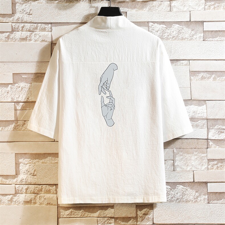 HF59147-P40风汉服男开衫外套七分袖道袍 砖墙挂拍图片