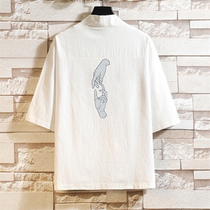 HF59147-P40风汉服男开衫外套七分袖道袍 砖墙挂拍图片