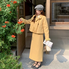 【冬日新品】牛角扣大口袋白鸭绒毛呢套装裙2D148-A357-P255-K380，女装套装/套裙，2D148